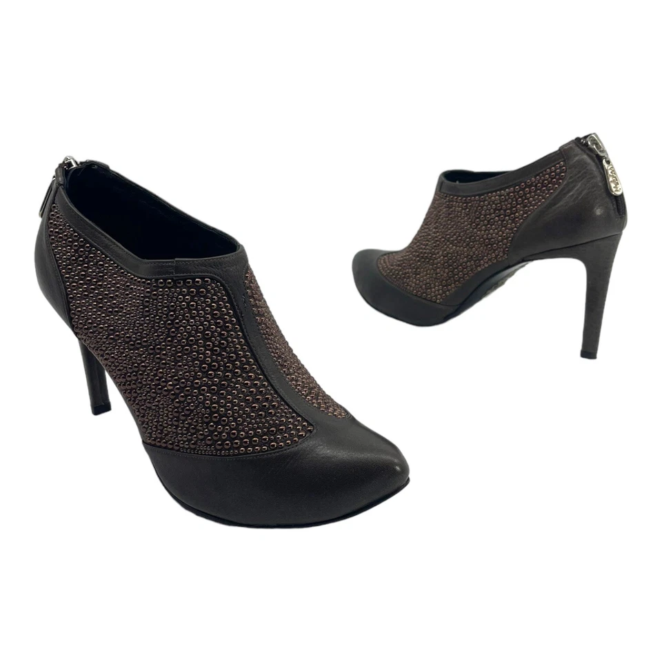 MALOLES 女式 US 8 39 皮革踝靴 铆钉细高跟鞋 珠宝 — 第 2/4 张图片