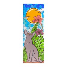 Gray Cat Tropical Plant Magnet Pet Portrait Art Gift Collectible Home Decor