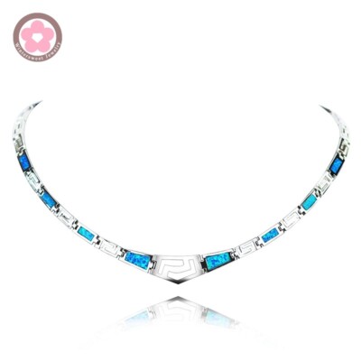 Vikoly Hawaii  Blue Fire Opal Rhombus Geometric Choker Necklace For Women Girls