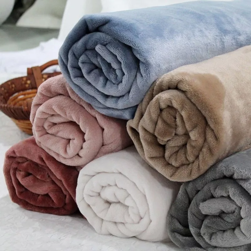 Double Side Flannel Fleece Fabric Plush Fur Cuddle Baby Blanket Sheet Solid DIY