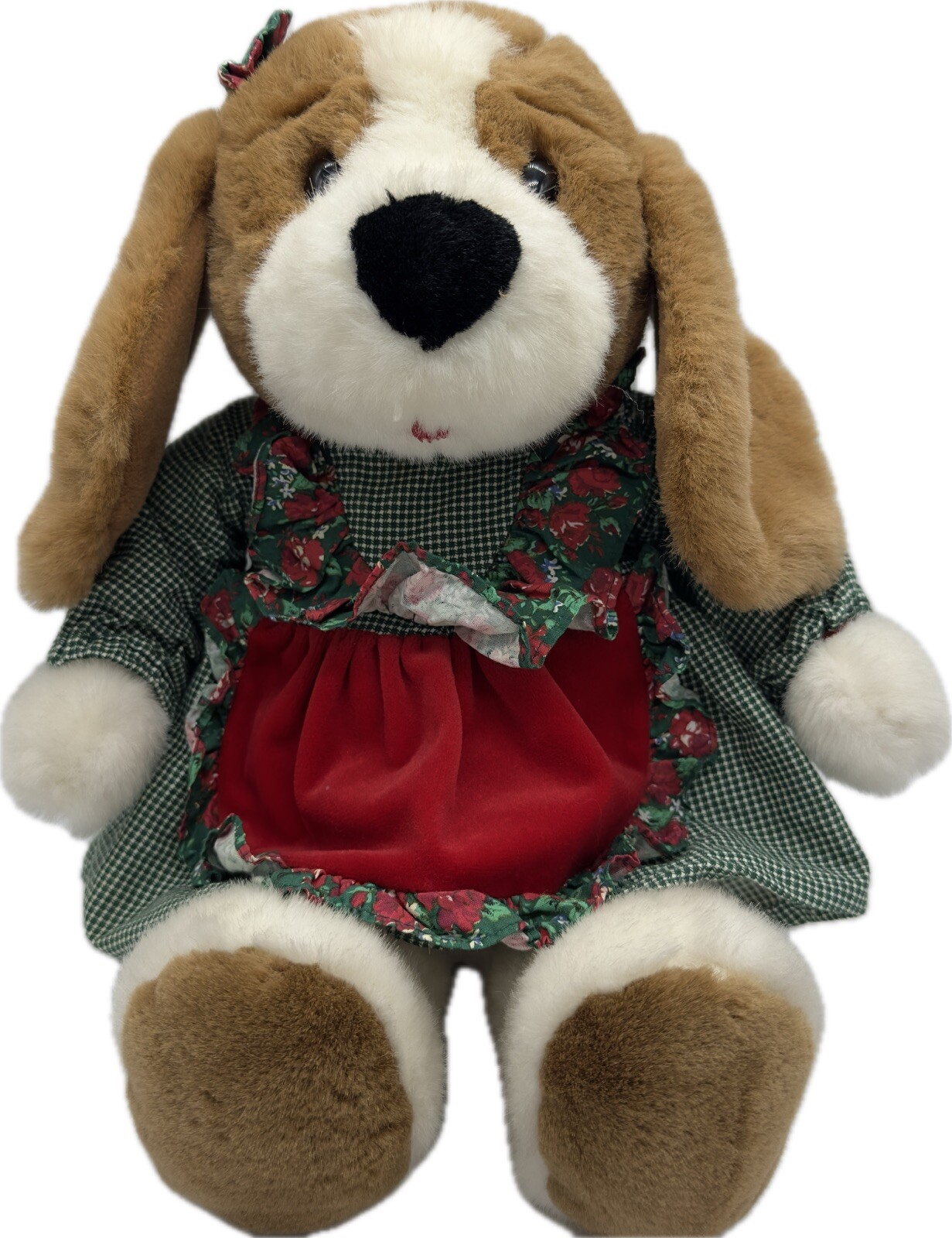 Vtg Commonwealth Brown Dog Plush Dress Christmas Stuffed Animal Toy Floppy Ears