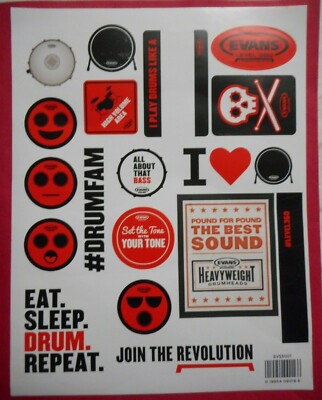 New Evans Drums Decal Stickers, EVSS001 11X8 1/2, Eat Sleep Drum Repeat  Lot Y18