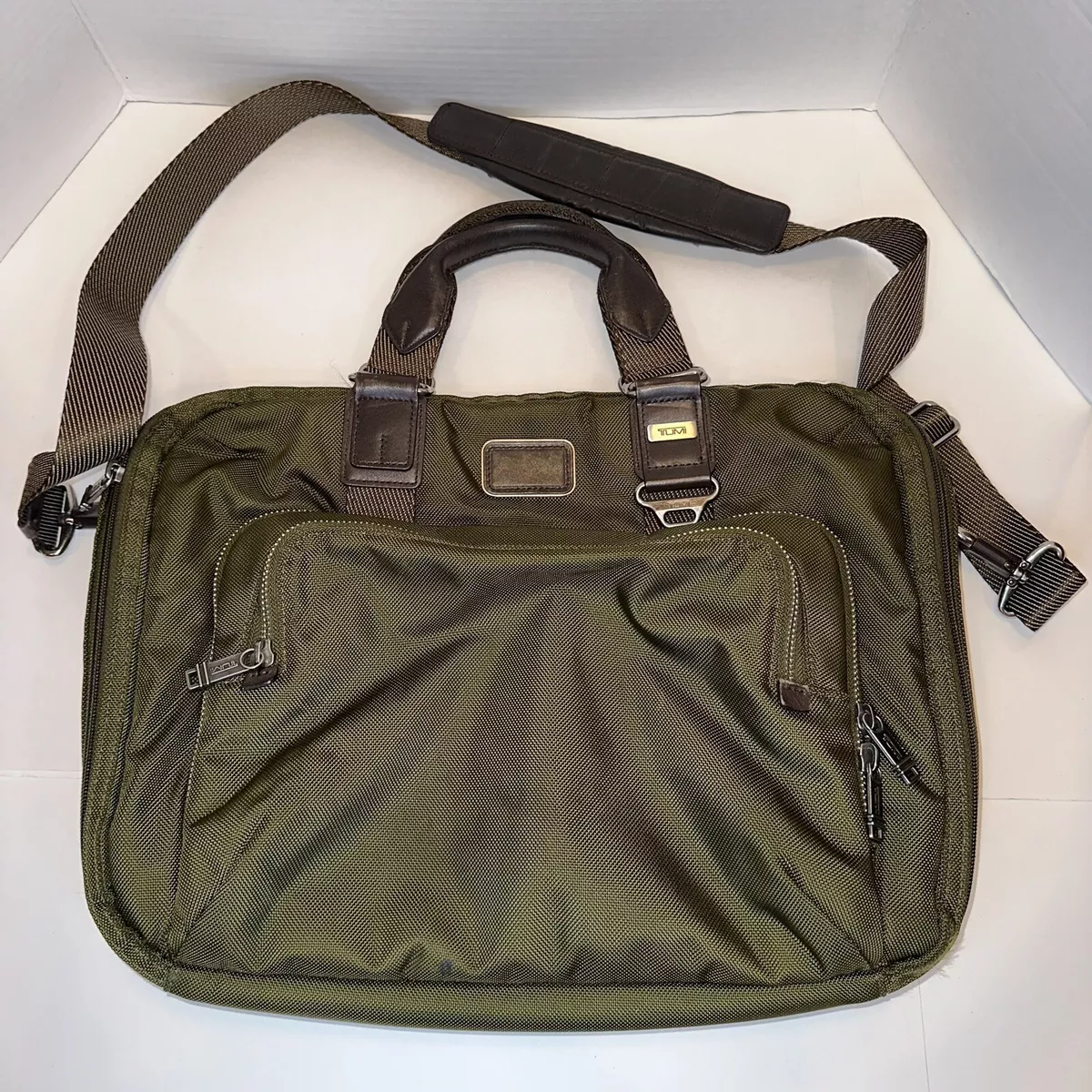 Tumi Olive Green Ballistic Nylon Laptop Bag Expandable 226310LH Organizer