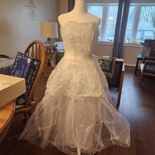 1953 Antique Wedding Dress. Jacket , Pullow Rings, Garter.