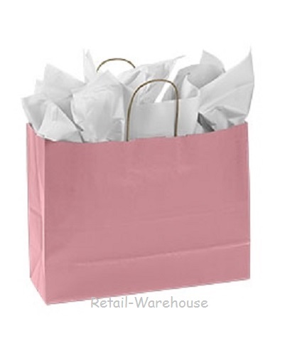 Paper Shopping Bags 100 Light Pink Retail Merchandise 16” x 6” x 12 ½” (Vogue)