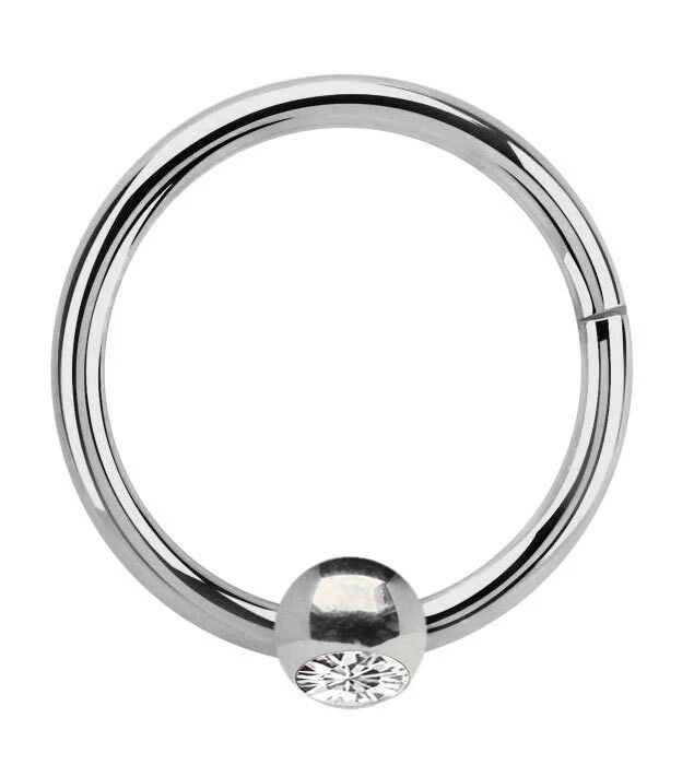 Titan Piercing Orecchio Naso Anello Bcr 1,0mm Con Clicker E Sfere Cristallo - Immagine 2 di 4