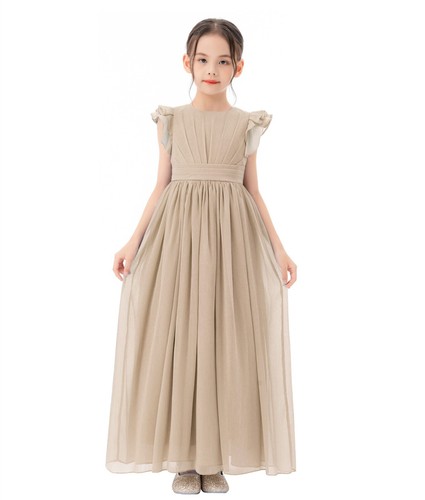 A-Line Scoop Neck Girls Dresses Chiffon Pleated Dress A-Line Flower Girl Dresses - Picture 11 of 43