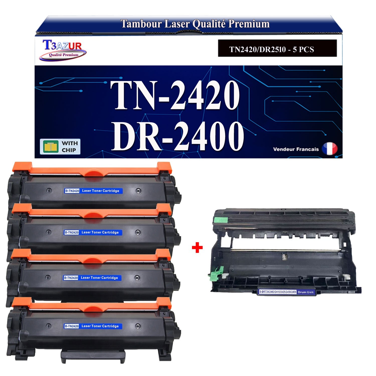 Toner TN2420 haute capacité et tambour DR2400 longue durée