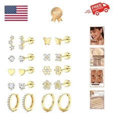 Flat Back Earrings for Women Girls Hypoallergenic Surgical Stainless Steel Ea...