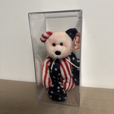 Ty Beanie Babies Spangle Teddy Bear Stars and Stripes Light pink Face