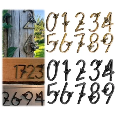 Panneau de numéro de maison d'abeille en laiton numéro de maison d'abeille métal artisanat panneau de porte moderne - Photo 1/4