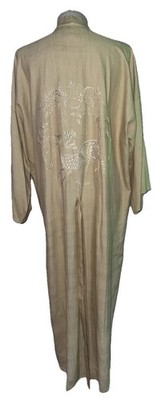 Authentischer antiker cremefarbener japanischer Kimono mit Seide bestickt 30er Jahre Morgenmantel mit Gürtel Größe M