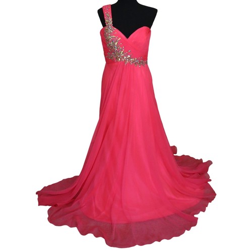 Night Moves Hot Pink Dress Gown Chiffon Rhinestones Empire Sweetheart Aline 10