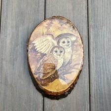 Vtg Owl Wood Slice Wall Art Plaque Decoupage ...