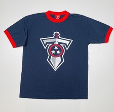 Tennessee Titans Shirt Mens Large Blue Red NFL Football Sword Logo Ringer Tee