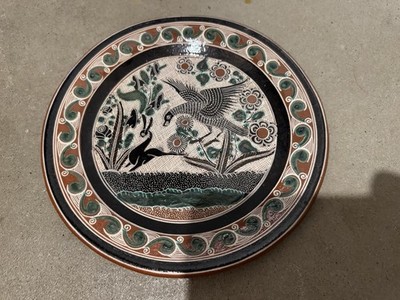 Vintage Decorative Ceramic Plate with Bird and Floral Design