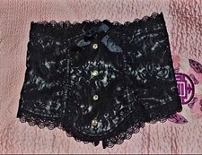 Black Lace Under Bust Corset w/  Rhinestone Buttons