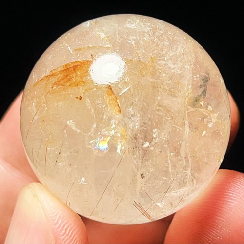 TOP 60G Natural Brazil Quarte Rutilaed Sphere Gemstone Crystal Collection L6268 - Picture 11 of 11