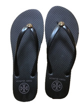 NWOB TORY BURCH MONOGRAM FLIP FLOPS 8 fits 7-7.5 rubber thong sandals Black