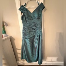 Jovani Off the Shoulder Teal Dress with Embellishments