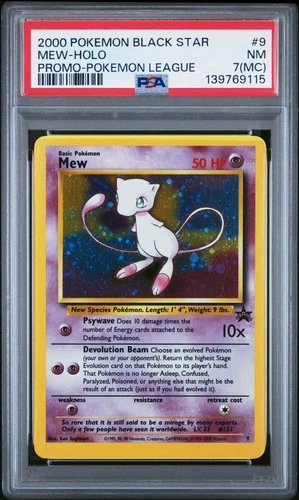 2000 POKEMON PROMO BLACK STAR POKEMON LEAGUE #9 MEW-HOLO PSA 7 MC