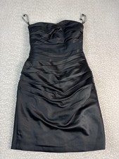 Alfred Angelo Dress Womens 8 Black Strapless Ruched Satin Sheath Short Cocktail