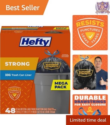 Heavy Duty Extra Large Trash Bags 33 Gallon 48 Count Durable Black