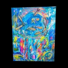 Contemporary Fish painting Original Art 16 X 20 Modern Abstract Expressionist 