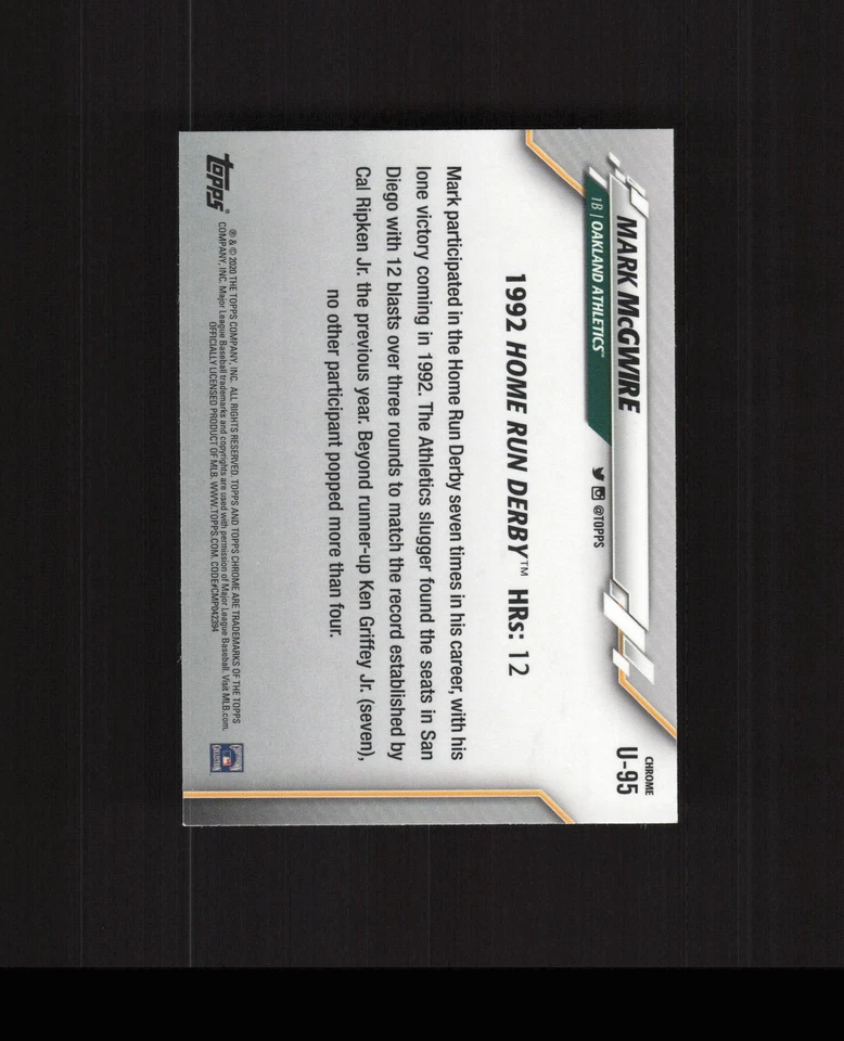 2020 Topps Chrome Update #U-95 Mark McGwire Baseball Card Athletics - Image 2 of 2