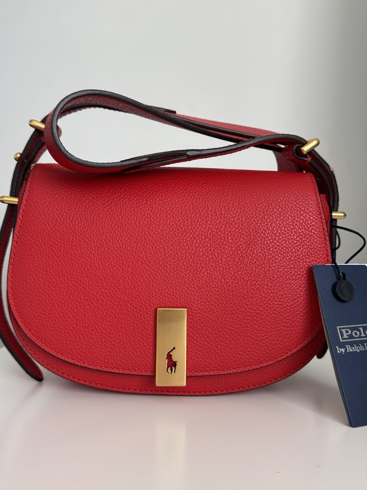 Polo RALPH LAUREN ID Mini Saddle Bag Leather Shoulder Womens Red image 5