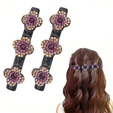 2PCS Sparkling Crystal Stone Braided Hair Clips  Short Hair Clips,Short duckbi...