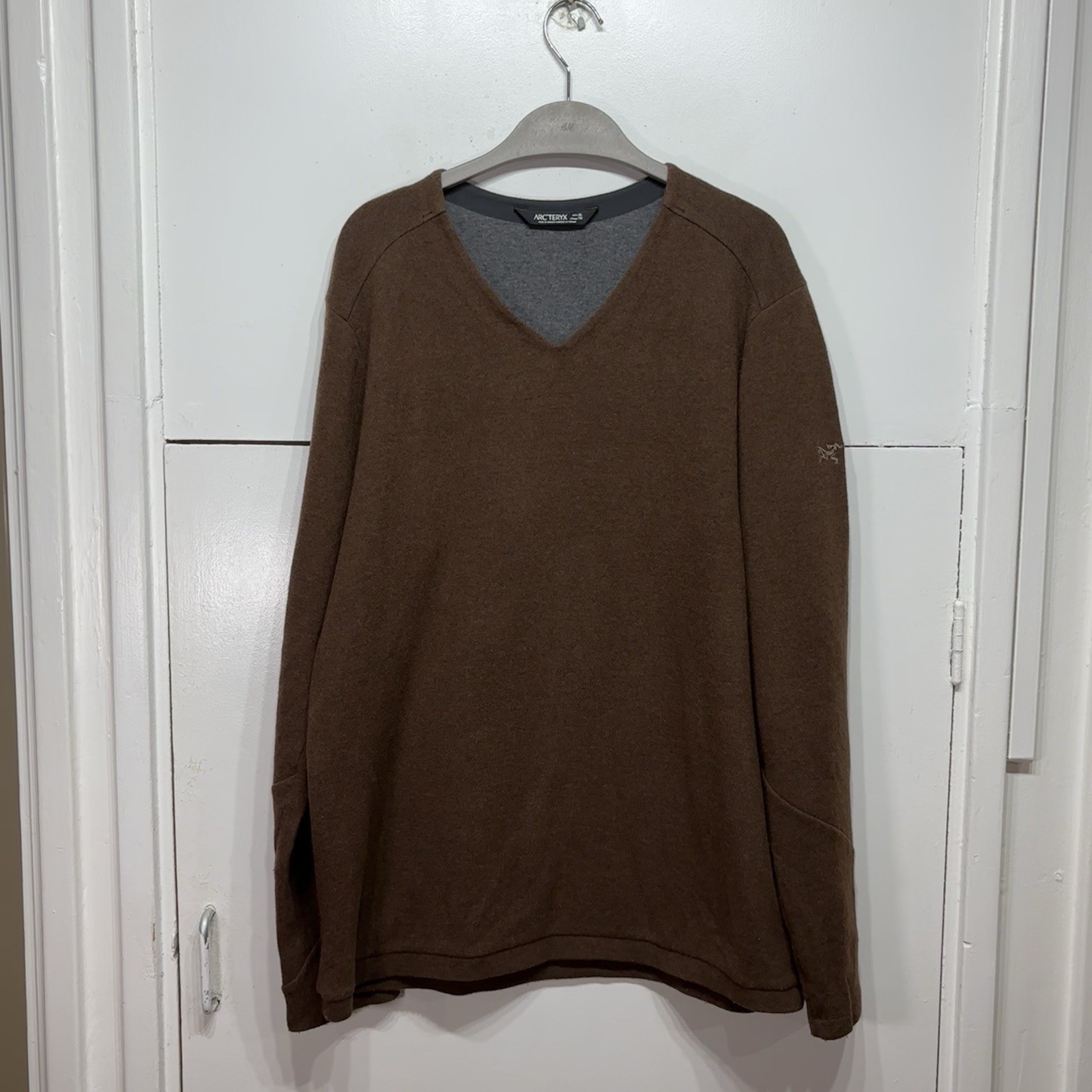 ARC'TERYX Maglione maglione Arc’teryx Donavan marrone scollo a V misto lana cotone pullover taglia XL