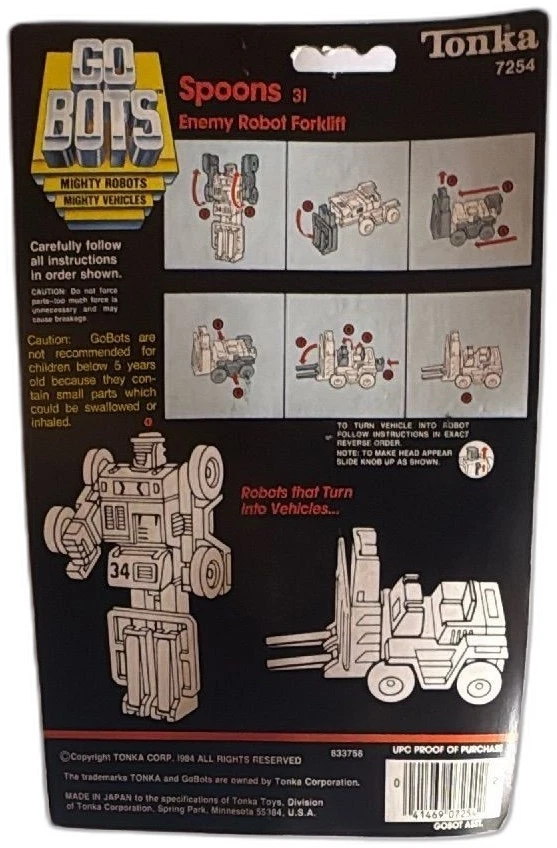 Tonka GoBots 勺子 31 敌人机器人叉车 1984 年密封原卡 — 第 2/4 张图片