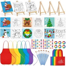 6 Packs 4 x 4 Inch Mini Christmas Canvases for Painting with Easels Aprons Ca...