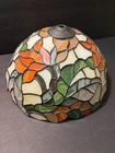 Vintage Tiffany Style Stained Glass Lamp shade Only 13” X 7 Green Orange Floral