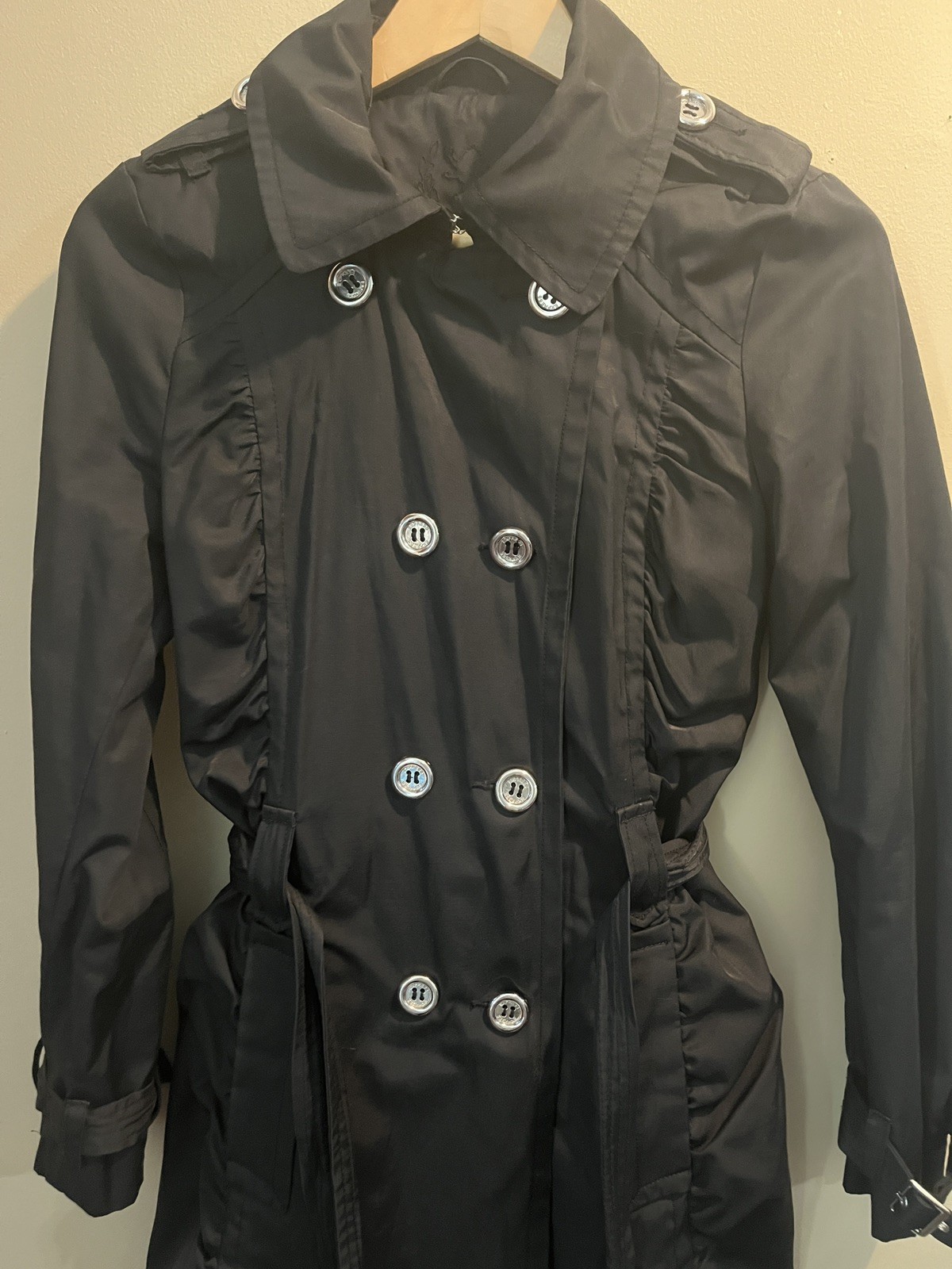Express Double Breasted Button Front Black Trench… - image 12