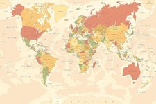 World Political Vintage Classroom Reference Map Laminated Poster 18x12