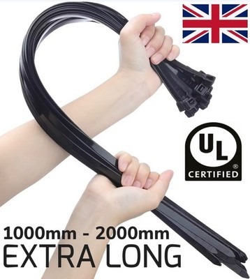Extra große Kabelbinder strapazierfähig lang und breit Zip Binder schwarz 1000 mm - 2000 mm