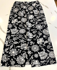 VTG Talbots Maxi Skirt Black White Straight Floral Back Zip Slit Modest Sz 8 EC