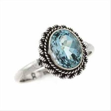 925 Silver Oval Blue Topaz Vintage Solitaire Ring Size 7