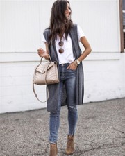 Women Cardigans Long Knit Cardigan Vest Sleeveless Open Front Tunic Vest Sweater