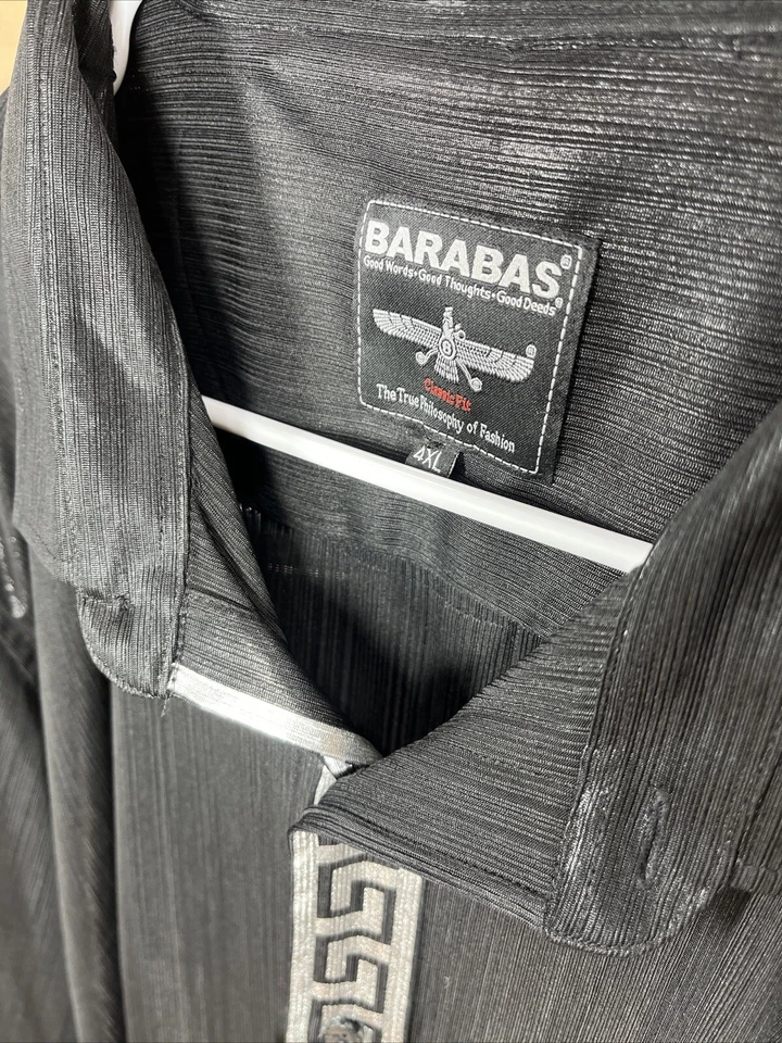 Camisa BARABAS Para Hombre Ver a Través Negra Plateada Azteca Manga Larga Con Botones 4XL Foto 3 de 4