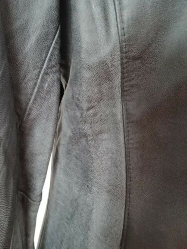 New BMM Unisex Distressed Black Leather Jacket Coat Parka Slim Biker Flight Line - Picture 9 of 12