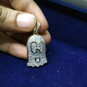 Pendentif fantôme rond 2,00 ct créé en laboratoire diamant plaqué or jaune 14 carats pour homme