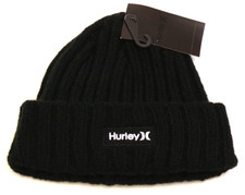 Hurley Black Bulky Ribbed Knit Cuff Beanie Men's One Size NWT