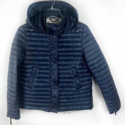 Zara Down Hooded Puffer Jacket Packable Quilted Lightweight Navy Blue  Medium