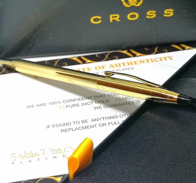 24k Gold Plated Shiny Cross Century Classic Ball Point Writing Pen