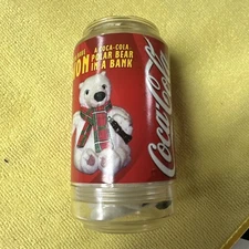 Sealed Coca-Cola Coke Plastic Can Bank with Polar Bear Inside With 3 Quarters