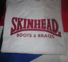 Skinhead Boots & Braces T Shirt Burgundy Print GREY