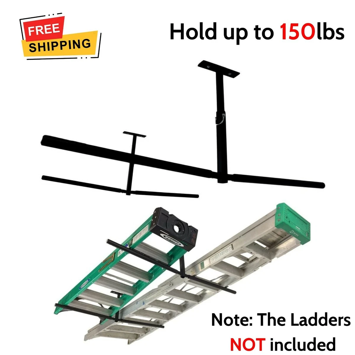 Double Ladder Ceiling Storage Rack Stepstool Hanger Mount Home